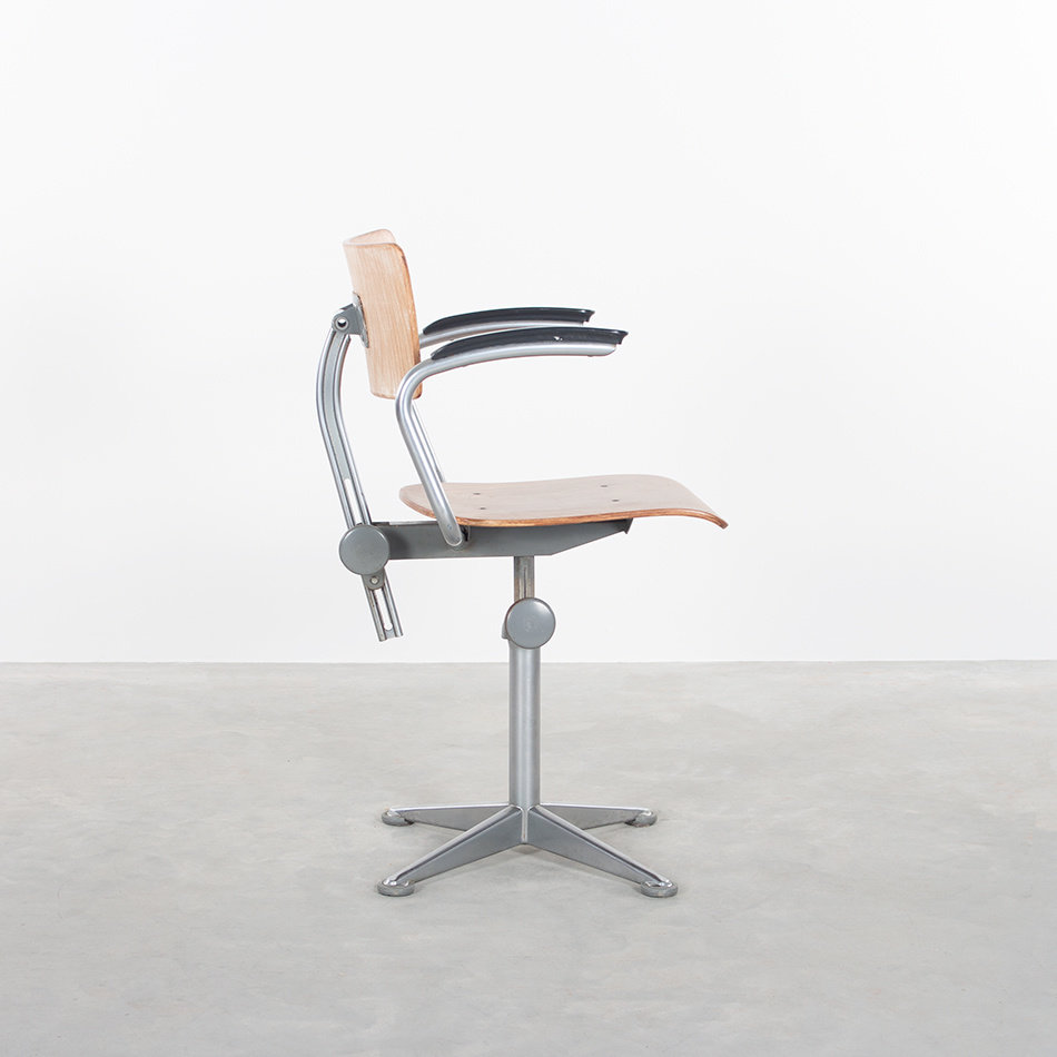 Friso Kramer ahrend industrial work chair steel frame and wood with armrests