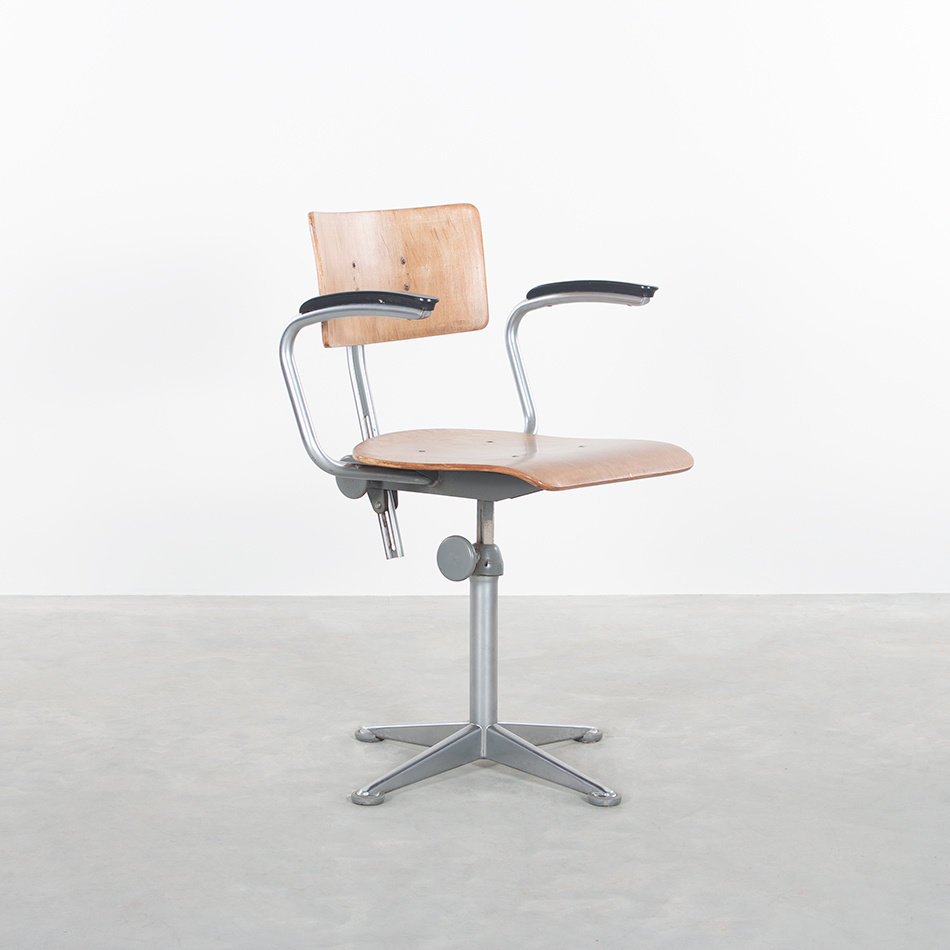 Friso Kramer ahrend industrial work chair steel frame and wood with armrests