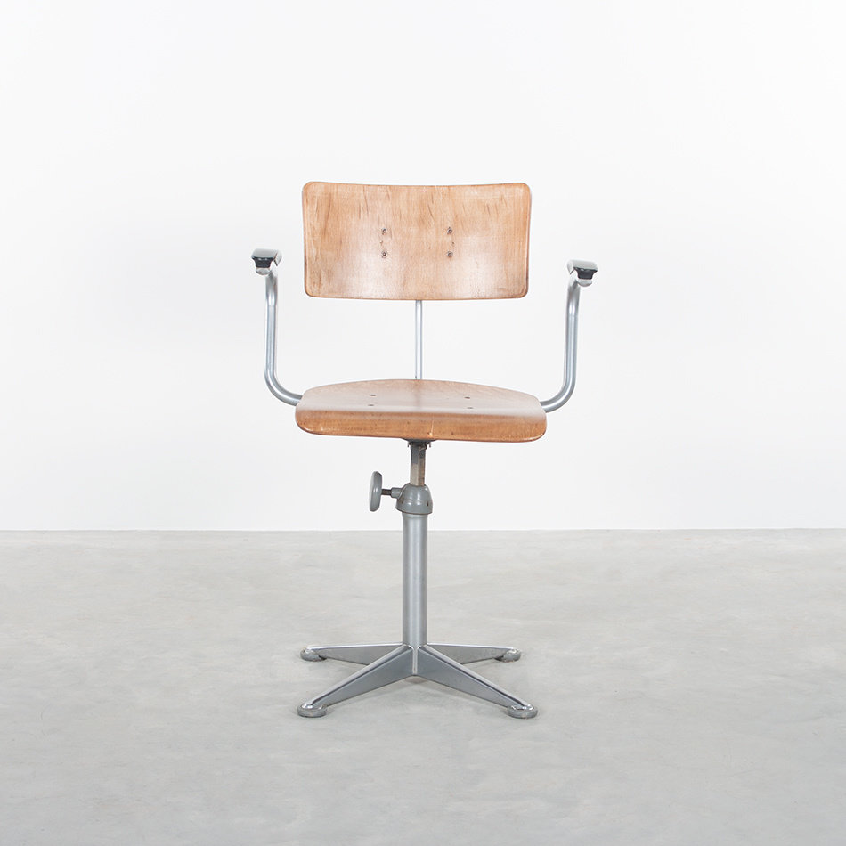 Friso Kramer ahrend industrial work chair steel frame and wood with armrests