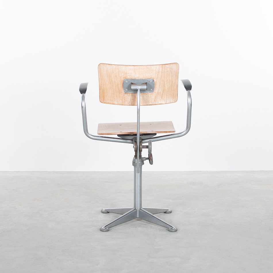 Friso Kramer ahrend industrial work chair steel frame and wood with armrests