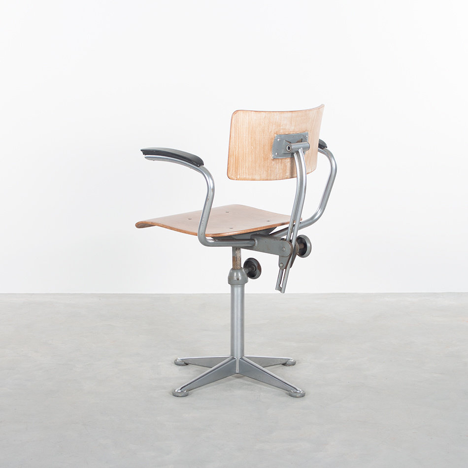 Friso Kramer ahrend industrial work chair steel frame and wood with armrests