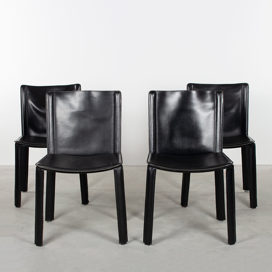 Willy Rizzo saddle leather chairs (set of 4) black Cidue