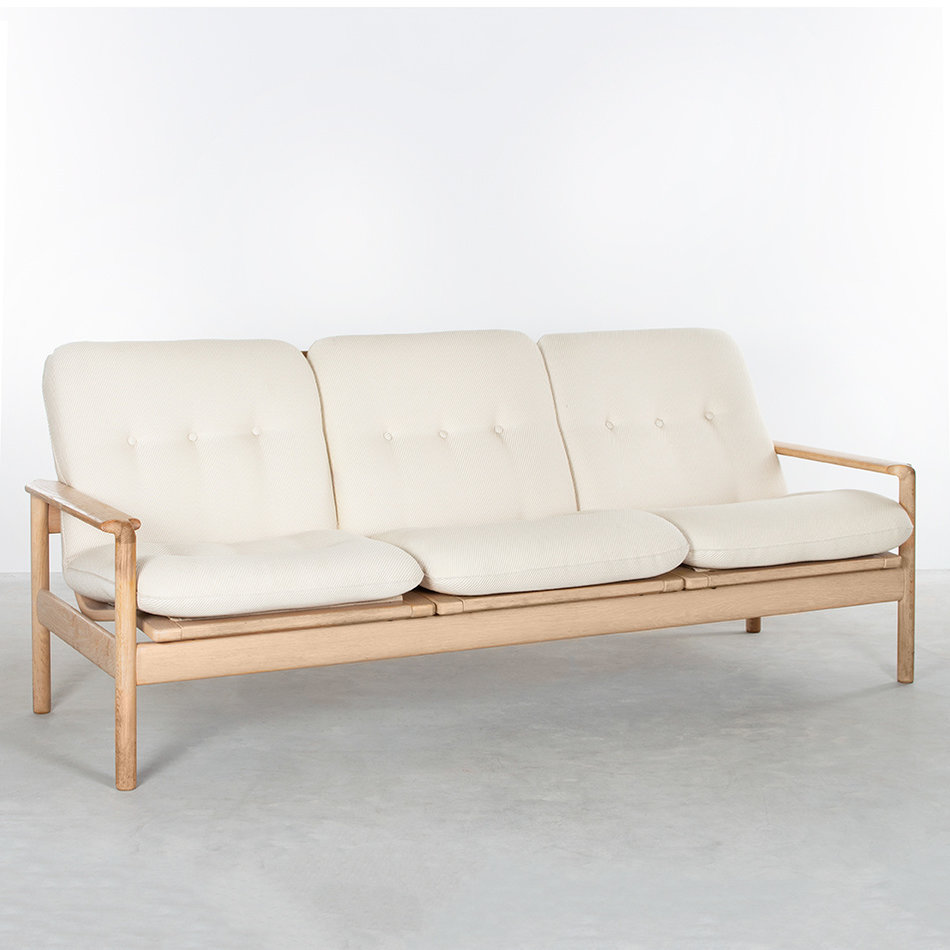 Danish retro 3-seater sofa oak frame