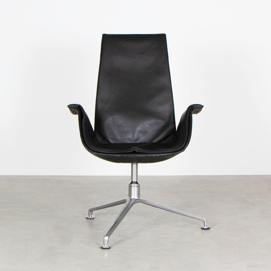 Fabricius en Kastholm tulip chair high back black leather Walter Knoll