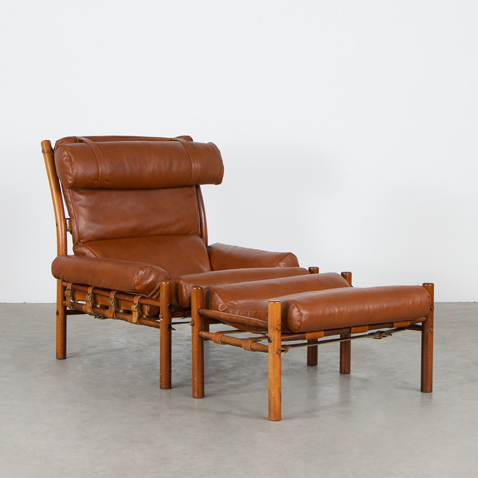 Norell lounge chair + hocker model Inca nieuw leer