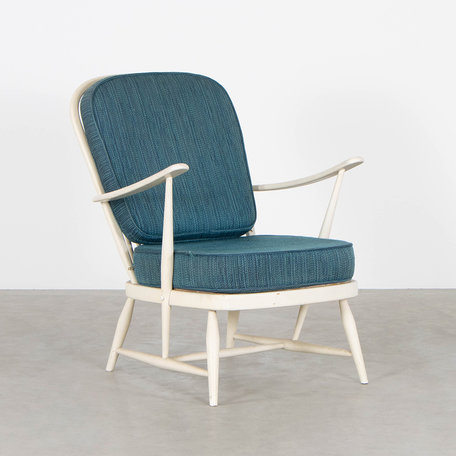 Ercolani Windsor Chair - Orgineel Wit met Blauwe Stof
