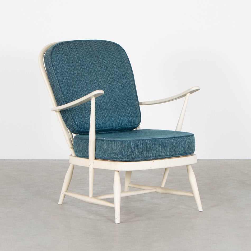 Ercolani Windsor chair - Orgineel wit met blauwe stof