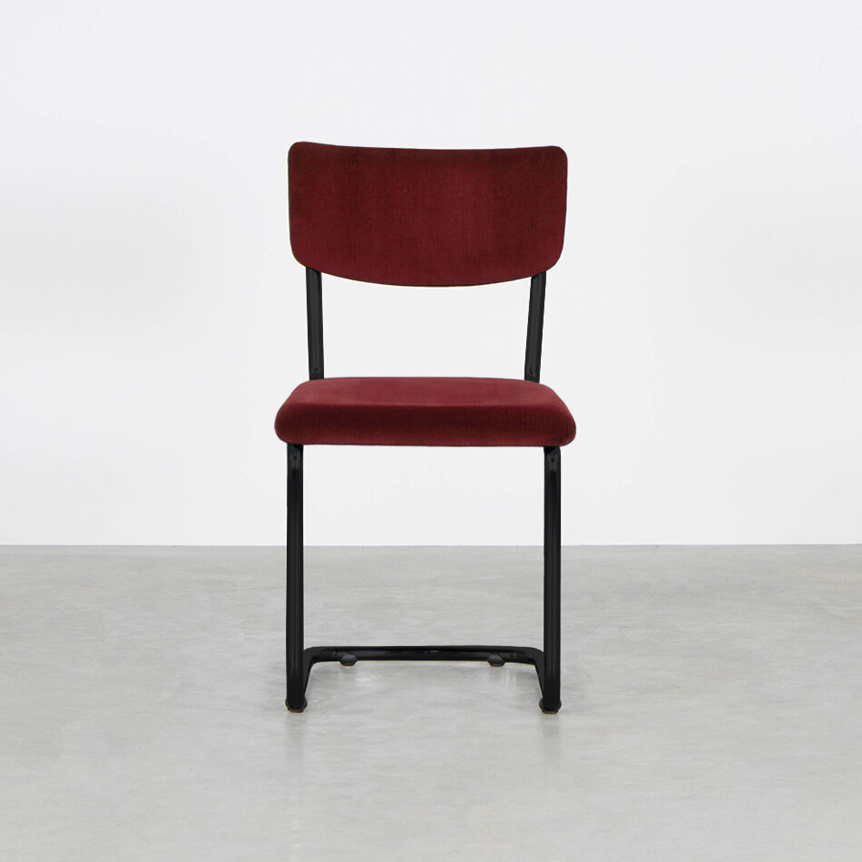 Tubax Elsene Tubular Frame Chair Without Armrests Black Frame / Manchester Rib Fabric 03 Dark Red
