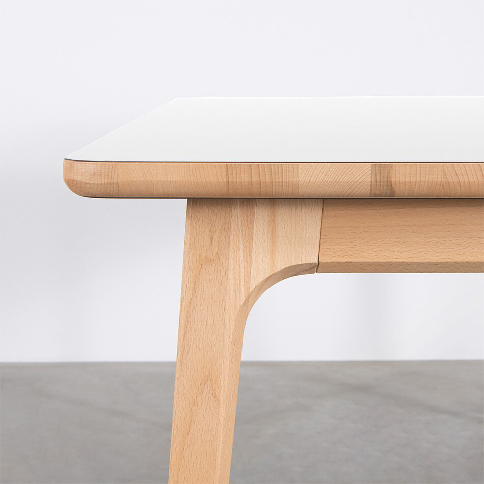 Fjerre Table White Fenix Top - Beech Legs