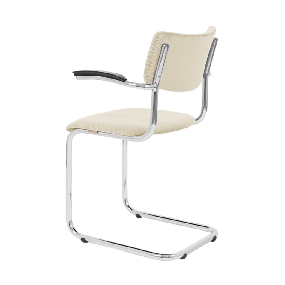 The Purmer tubular frame stool with armrests Manchester rib fabric 12 White.