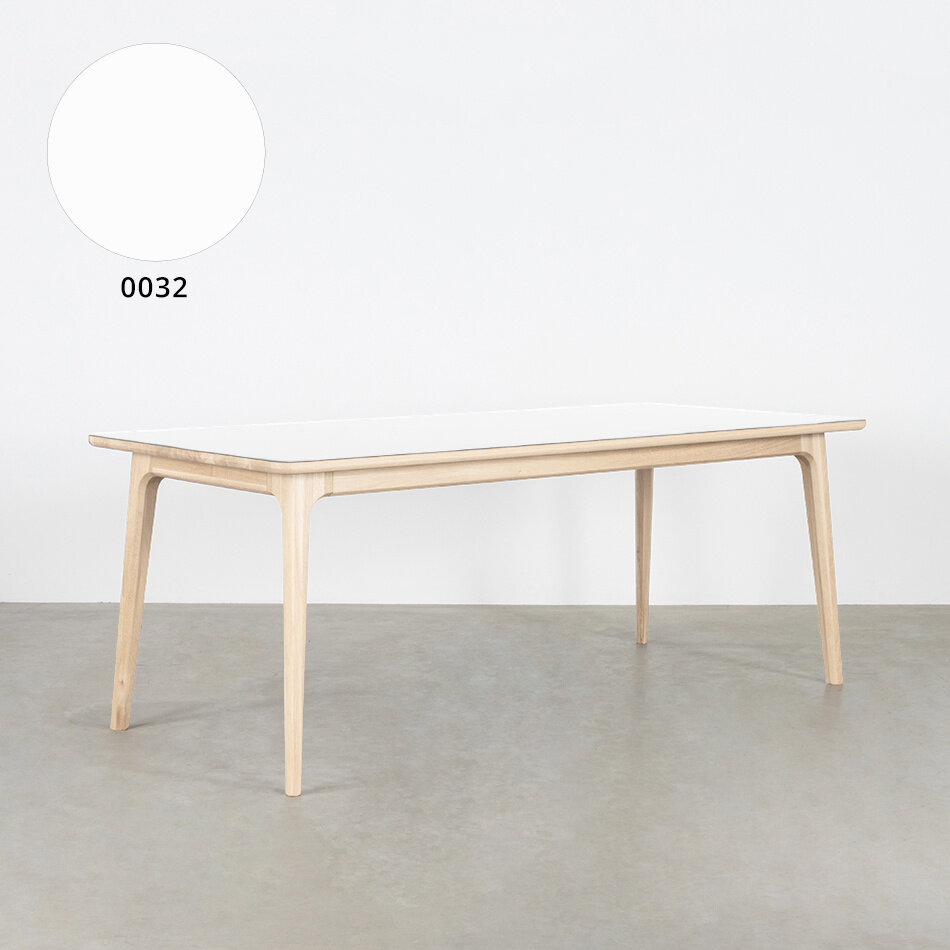 Fjerre Table White Fenix Top - Oak Whitewash Legs