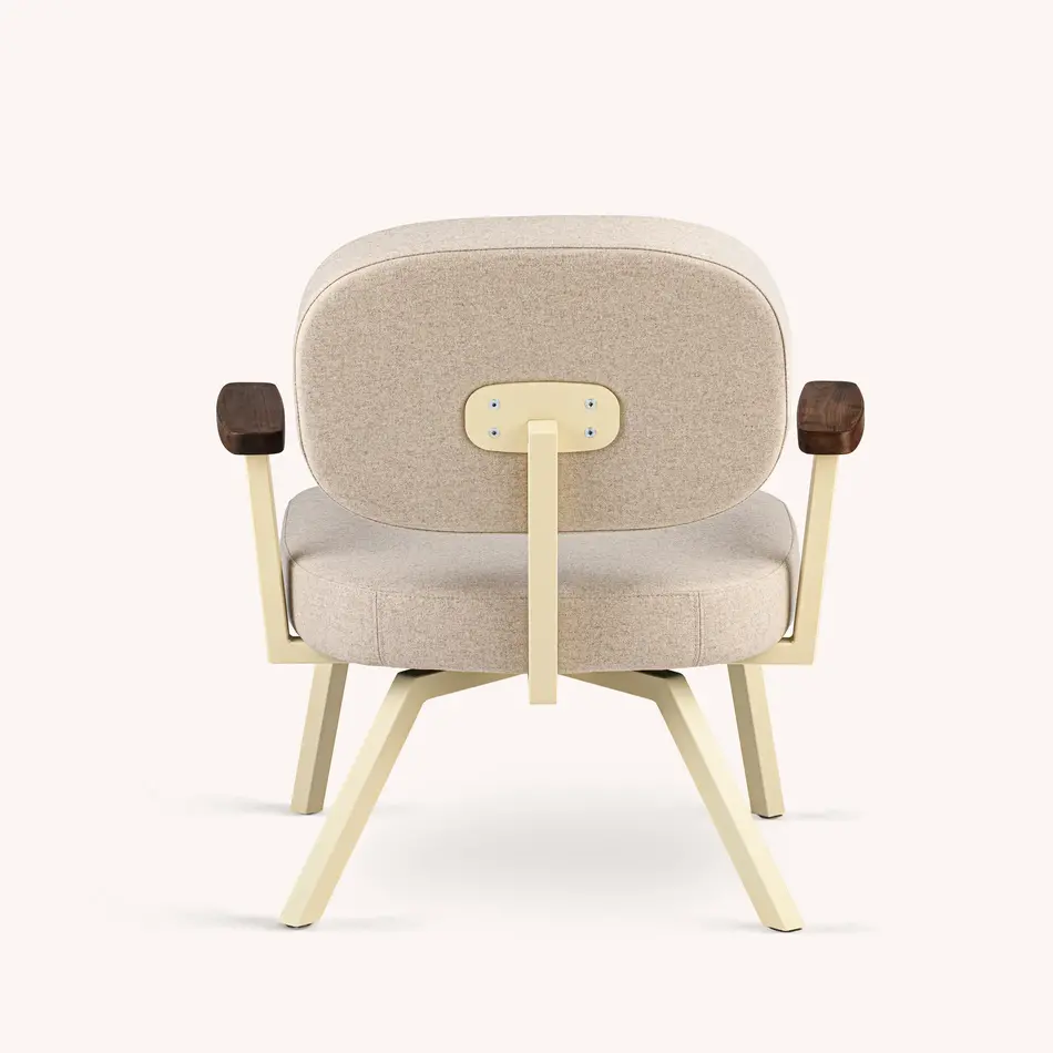 MK Fauteuil Met Walnoot Arm Stof Facet Vilt Beige 1037 Frame Ivoor (RAL 1015)