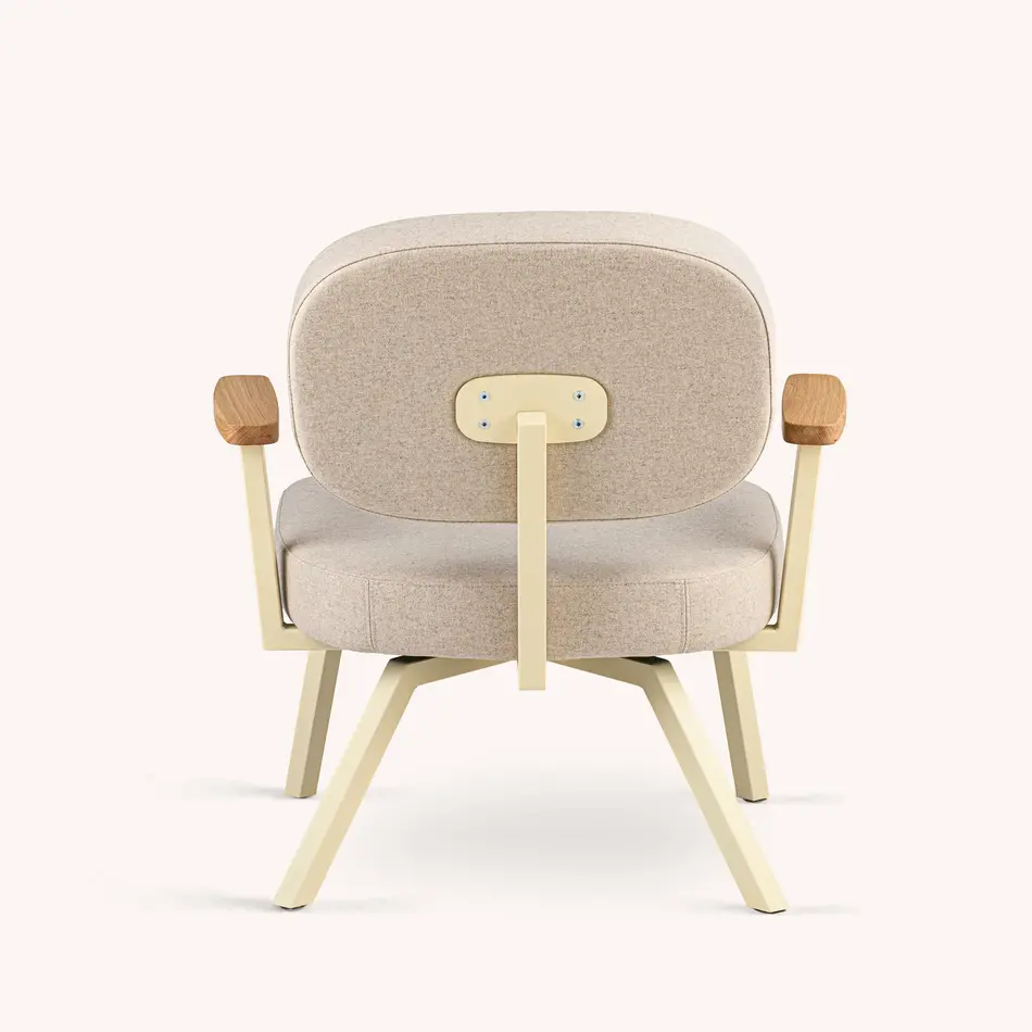 MK Fauteuil Met Eiken Arm Stof Facet Vilt Beige 1037 Frame Ivoor (RAL 1015)