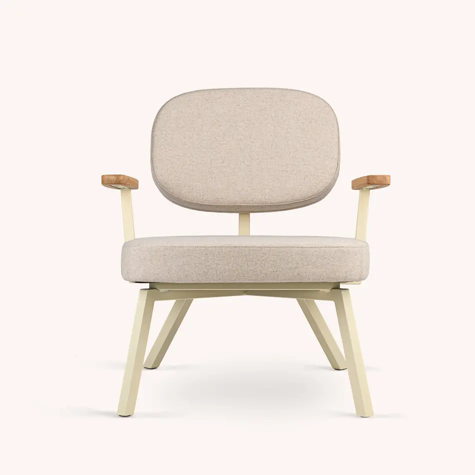 MK Fauteuil Met Eiken Arm Stof Facet Vilt Beige 1037 Frame Ivoor (RAL 1015)