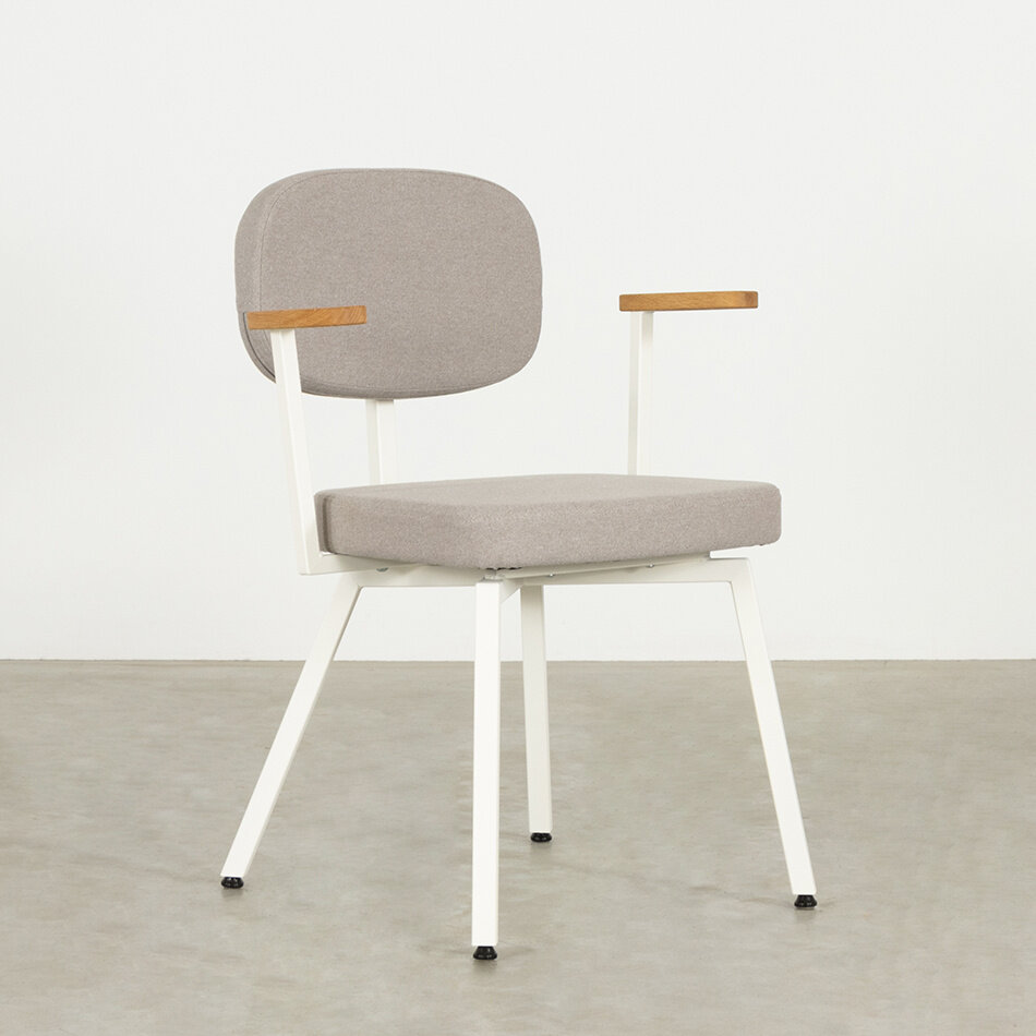 MK Chair With Arm Fabric Olbia Stone 181 / Frame White (RAL 9010)