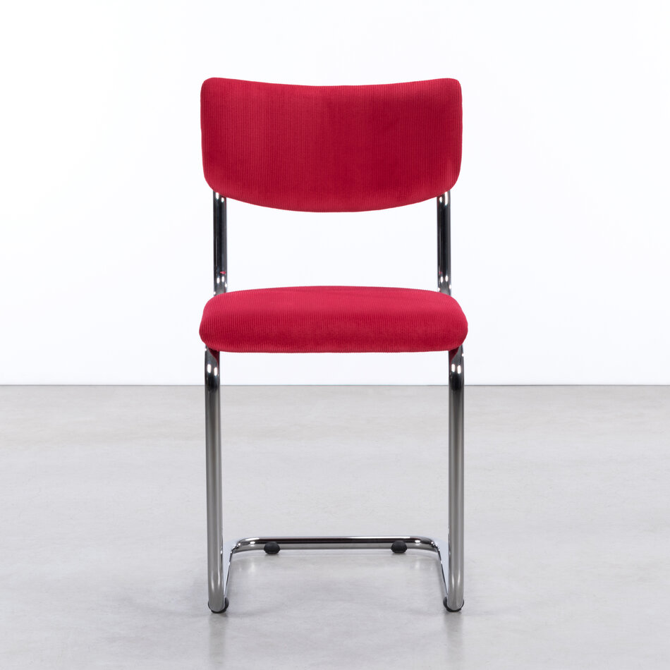 The Purmer tubular frame stool without armrests Manchester rib fabric 4 Red.
