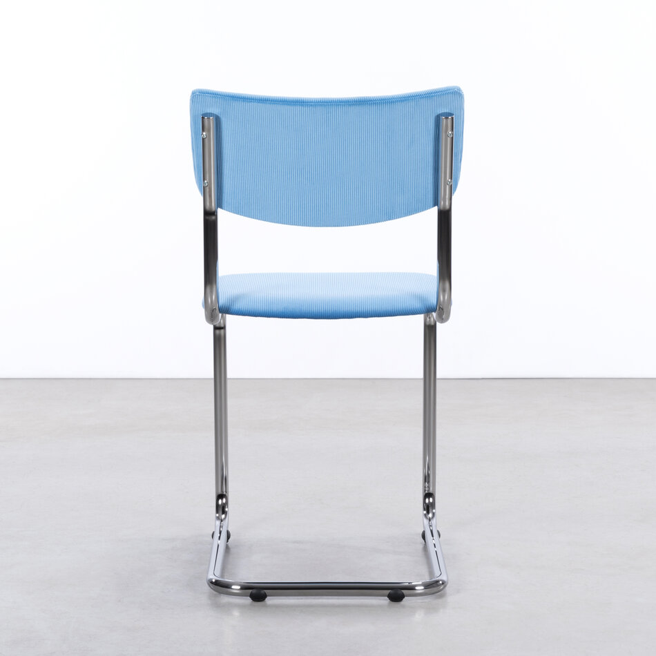 The Purmer tubular frame stool without armrests Manchester rib fabric  32 Light blue.