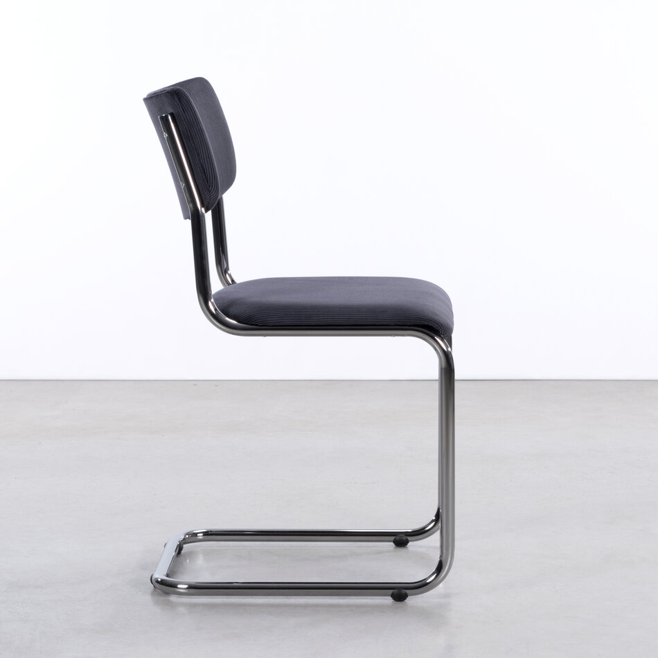 The Purmer tubular frame stool without armrests Manchester rib fabric 31 Anthracite.