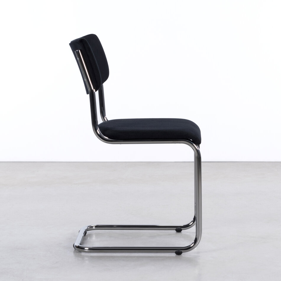 The Purmer tubular frame stool without armrests Manchester rib fabric 1 Black.