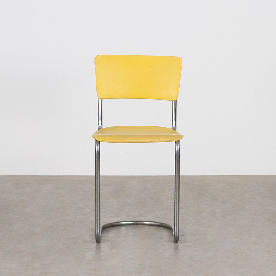 Set van 5 Gispen 108 stoelen geel skai origineel jaren 30
