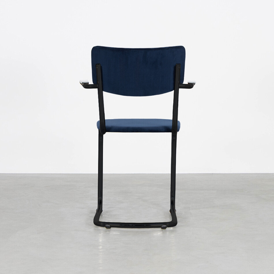 Tubax Elsene Tubular Frame Chair With Armrests Black Frame / Manchester Rib Fabric 10 Dark Blue