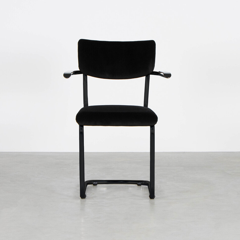 Tubax Elsene Tubular Frame Chair With Armrests Black Frame / Manchester Rib Fabric 01 Black