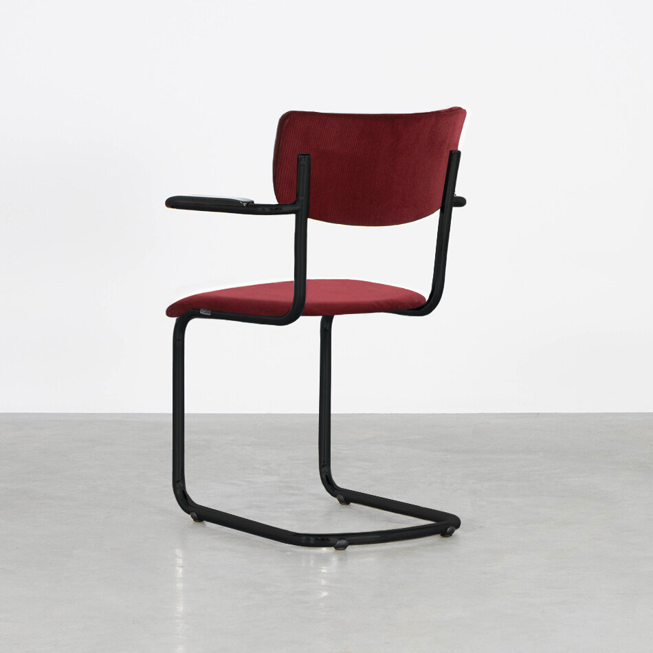 Tubax Elsene Tubular Frame Chair With Armrests Black Frame / Manchester Rib Fabric 03 Dark Red