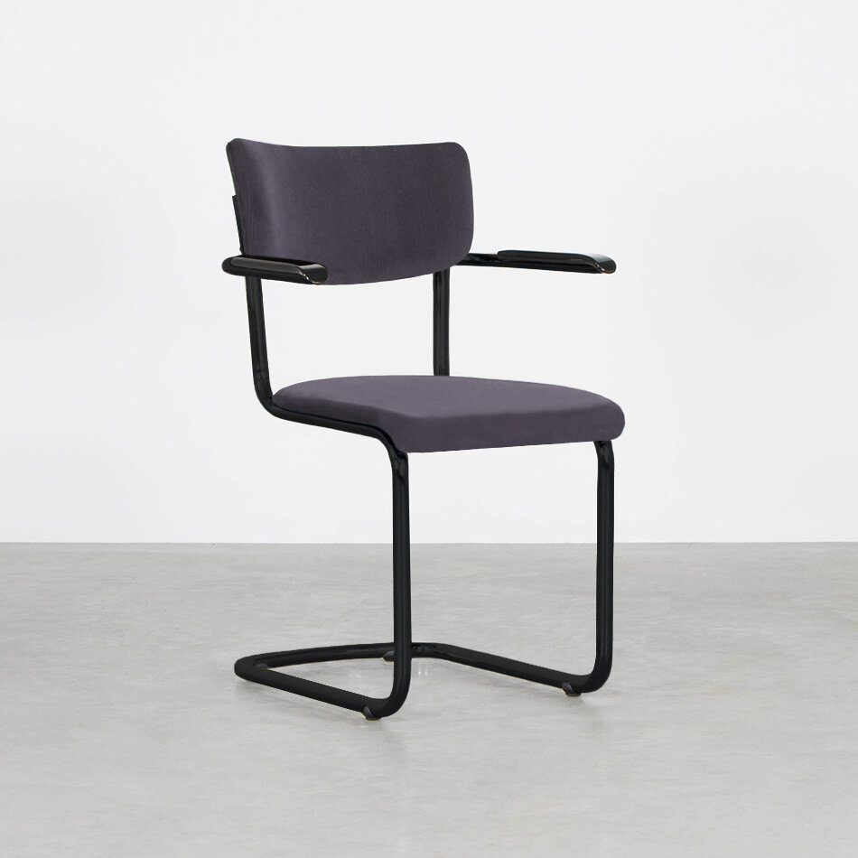 Tubax Elsene Tubular Frame Chair With Armrests Black Frame / Manchester Rib Fabric 07 Lavender