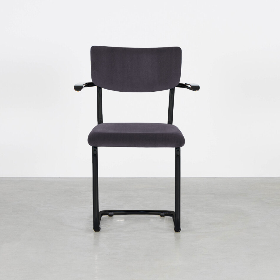 Tubax Elsene Tubular Frame Chair With Armrests Black Frame / Manchester Rib Fabric 07 Lavender