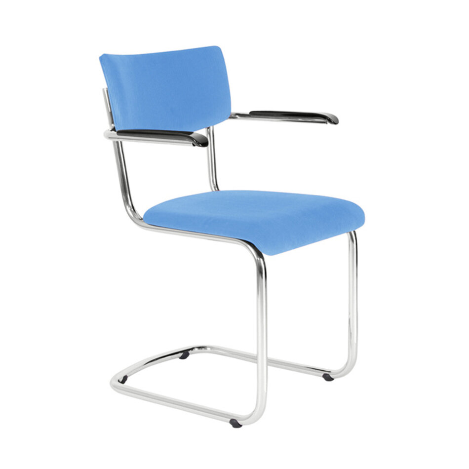 Tubax Elsene tubular frame chair with armrests / Manchester rib fabric 32 Light Blue