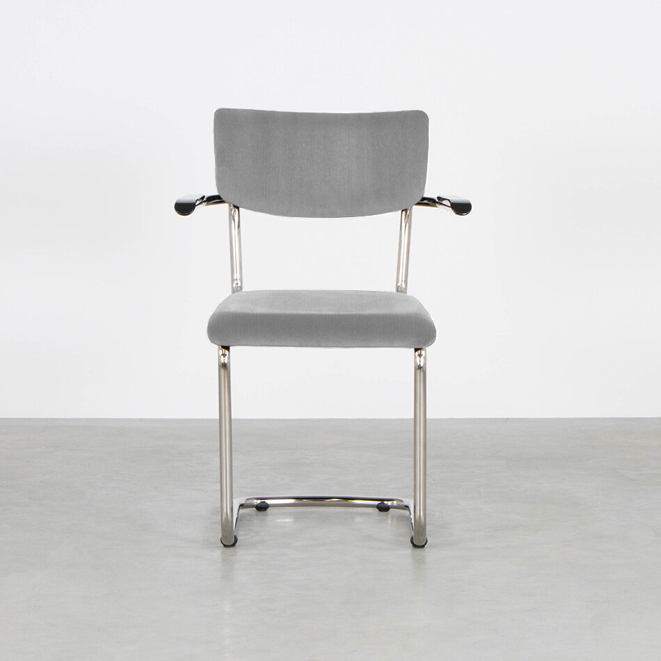 Tubax Elsene tubular frame chair with armrests / Manchester rib fabric 92 Grey