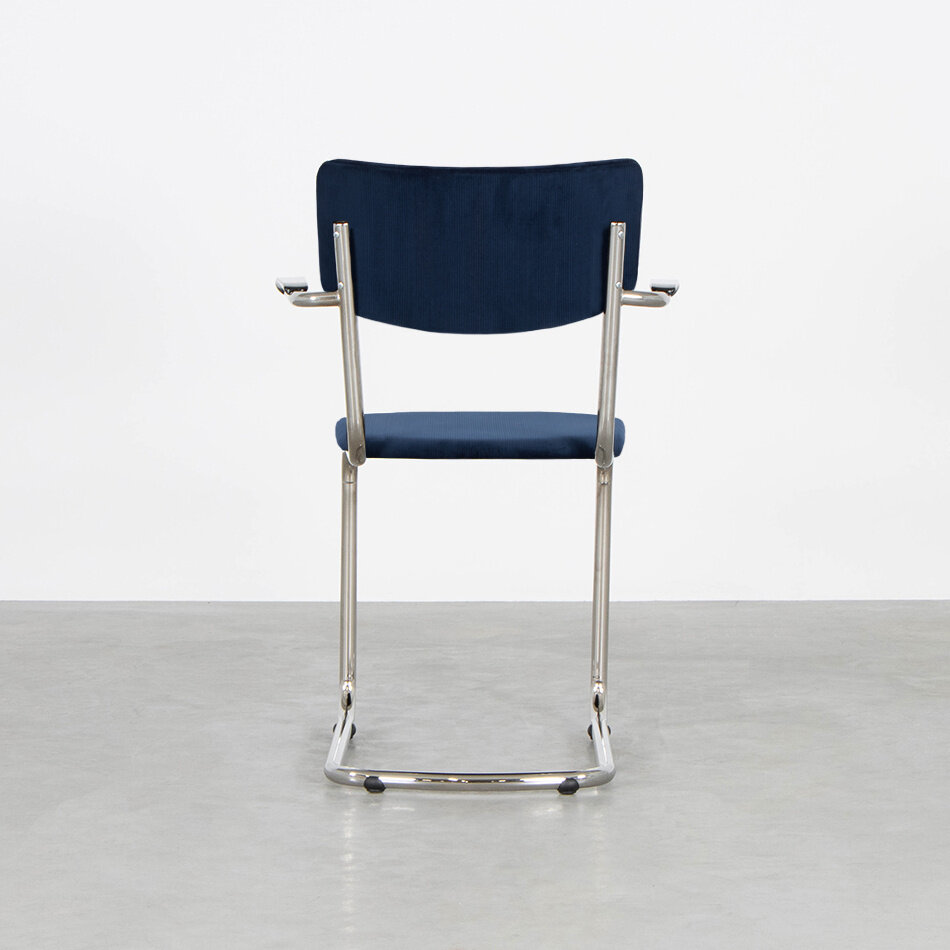 Tubax Elsene tubular frame chair with armrests / Manchester rib fabric 10 Dark Blue