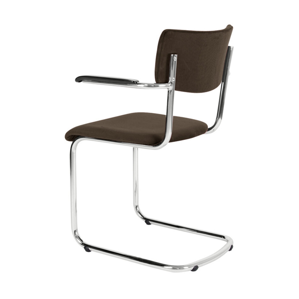 Tubax Elsene tubular frame chair with armrests / Manchester rib fabric 11 Brown