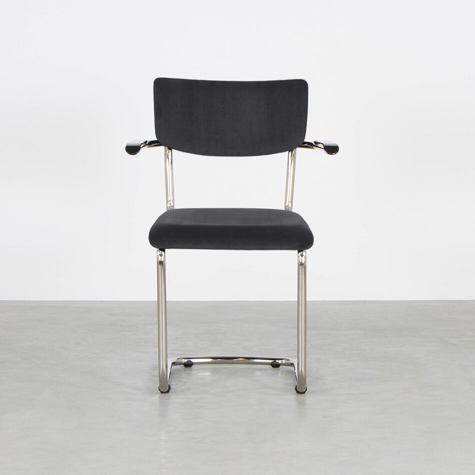 Tubax Elsene tubular frame chair with armrests / Manchester rib fabric 31 Anthracite