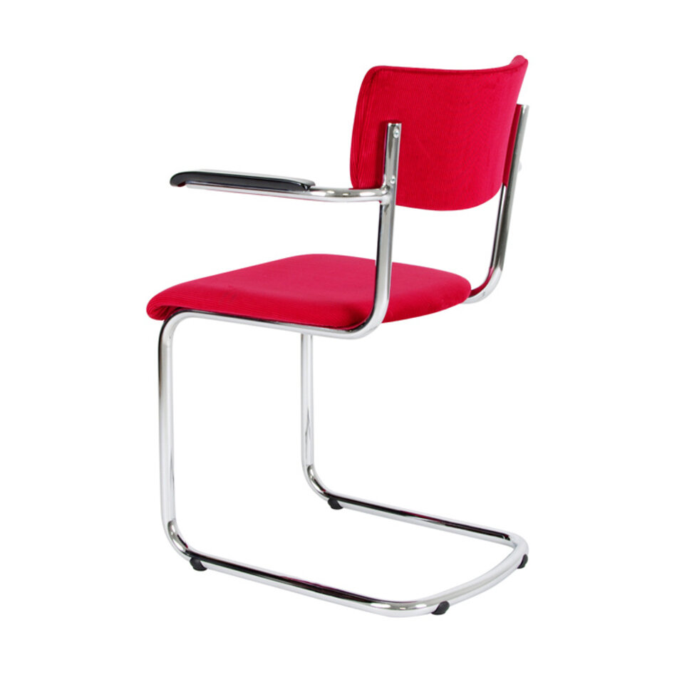 Tubax Elsene tubular frame chair with armrests / Manchester rib fabric 04 Red