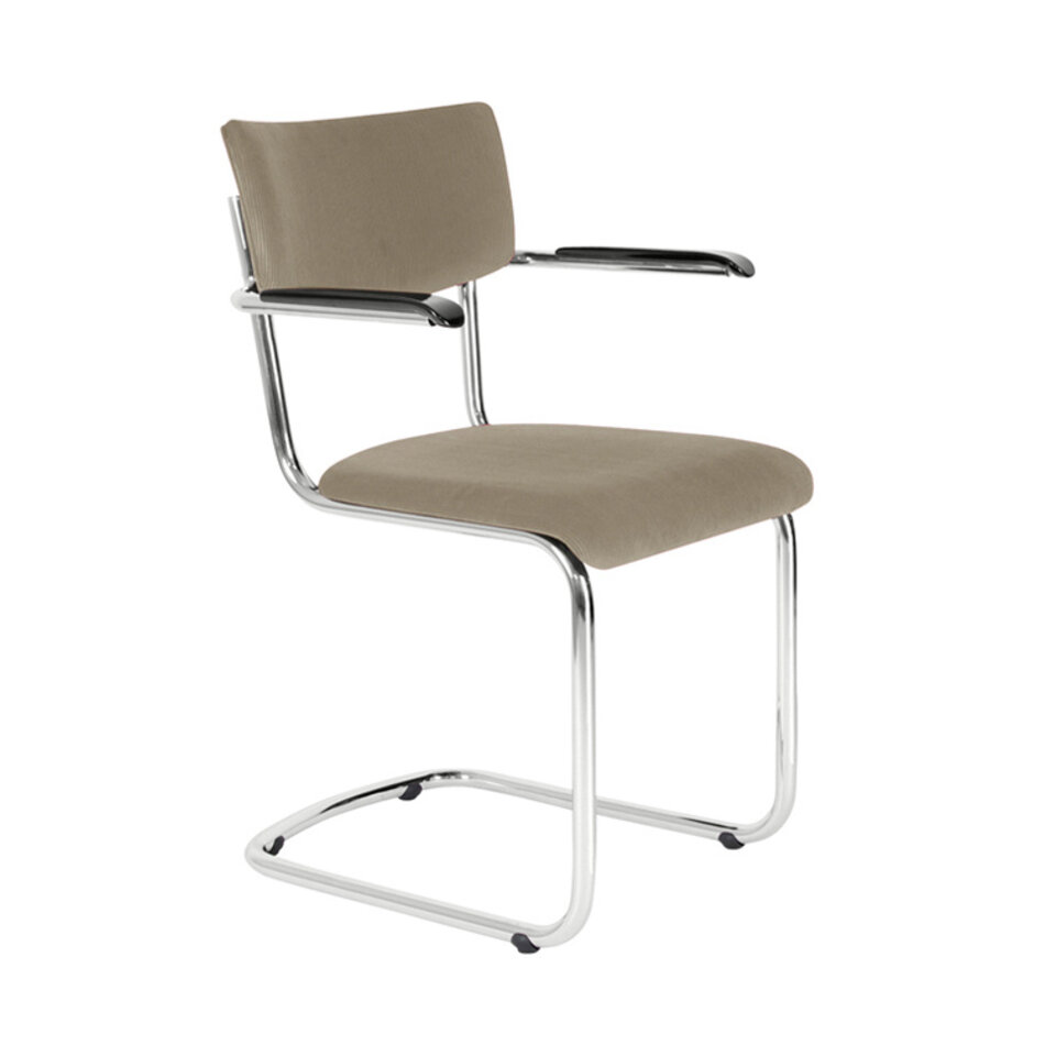 Tubax Elsene tubular frame chair with armrests / Manchester rib fabric 05 Sand