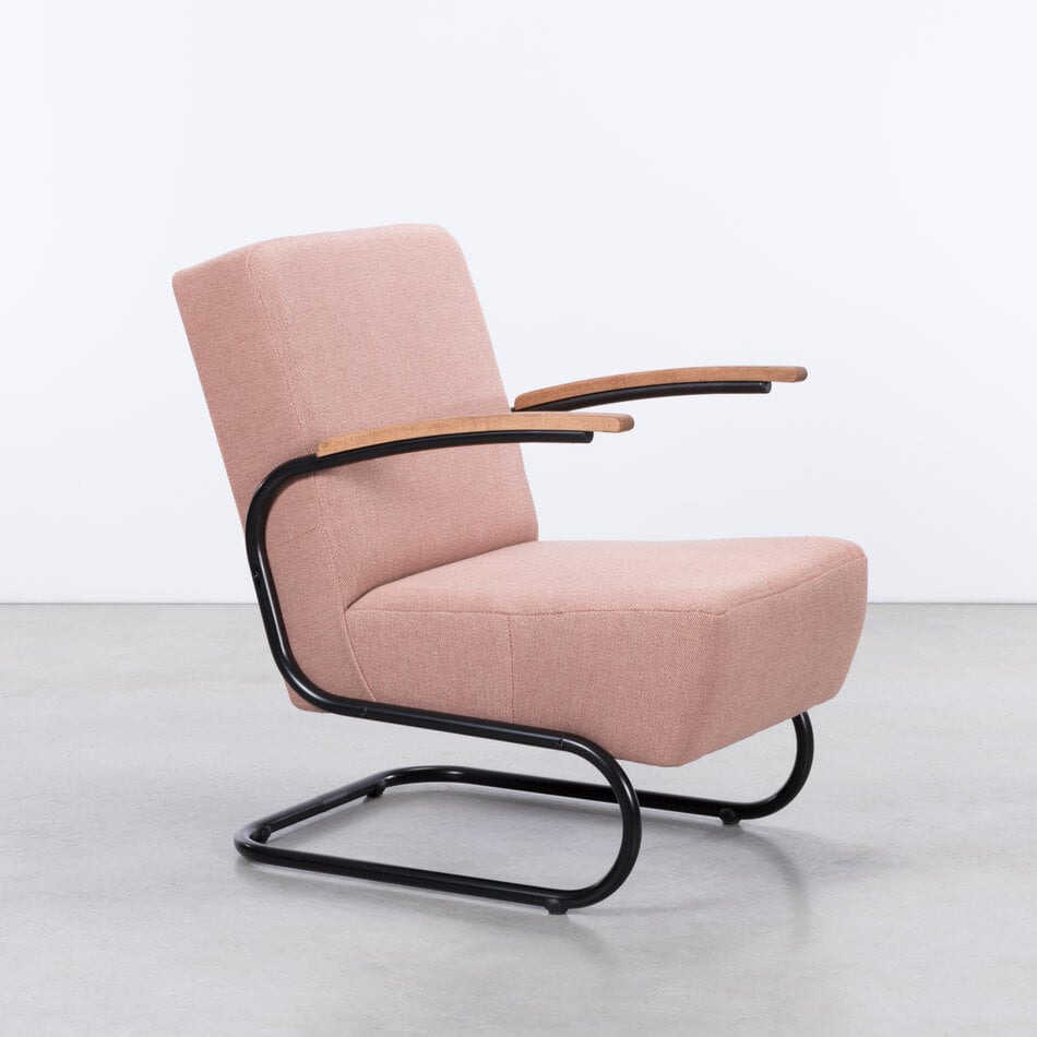 De Zwaan Buisframe Fauteuil Zwart / Prairie Stof 27 Roze