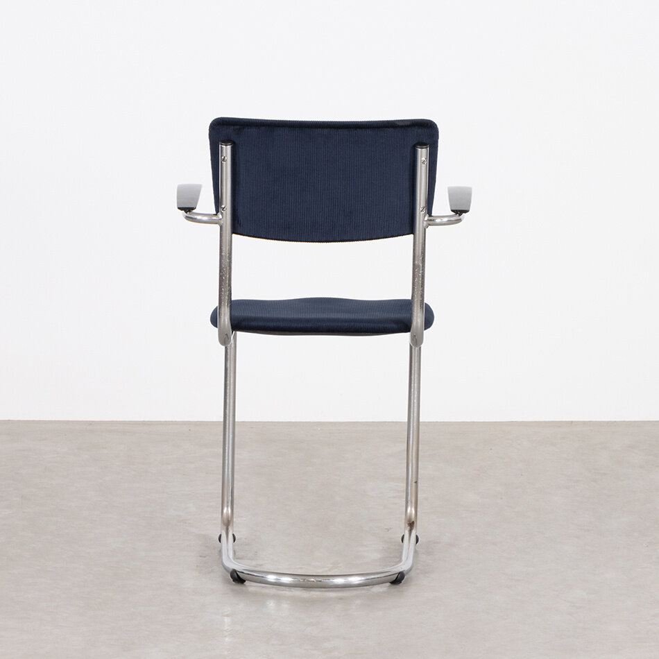 Set of 4 De Wit 1017 tubular frame chair Manchester dark blue