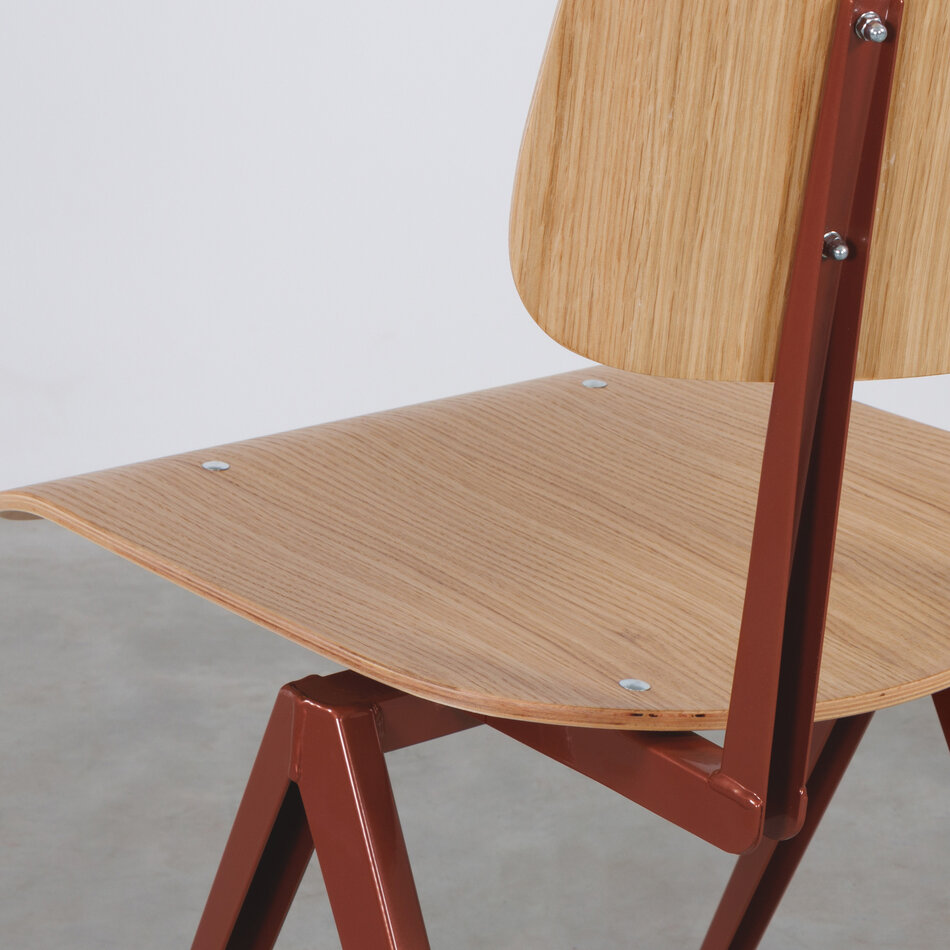 Galvanitas S16 Industrial School Chair Pearl Copper (RAL 8029) / Oak Backrest and Seat