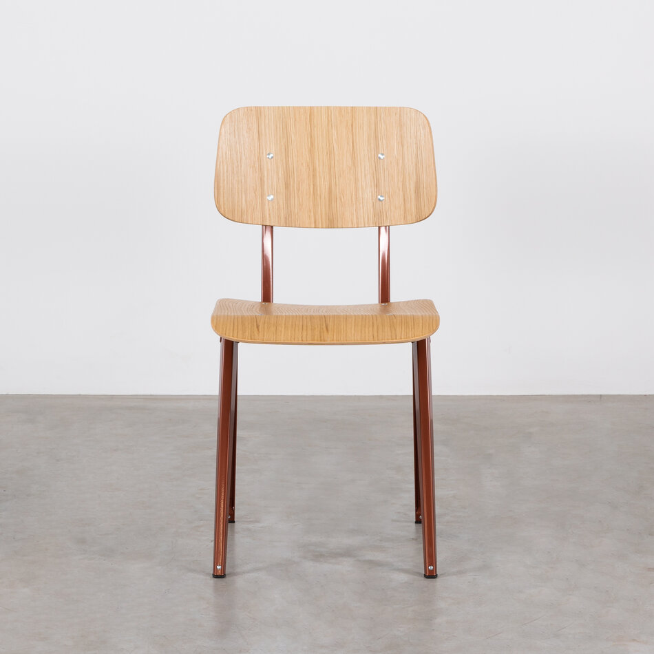 Galvanitas S16 Industrial School Chair Pearl Copper (RAL 8029) / Oak Backrest and Seat
