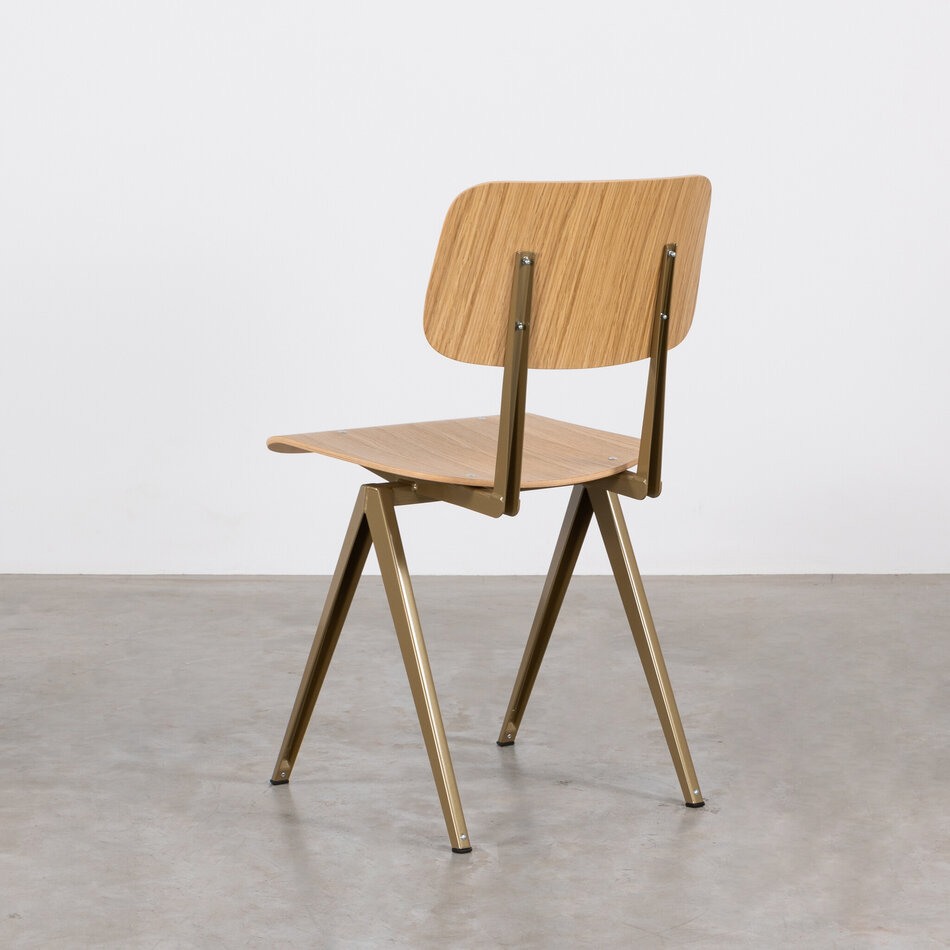 Galvanitas S16 Industrial School Chair Pearl Gold (RAL 1036) / Oak Backrest and Seat