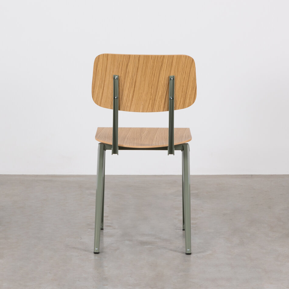 Galvanitas S16 Industrial School Chair Cement Grey (RAL 7033) / Oak Backrest and Seat