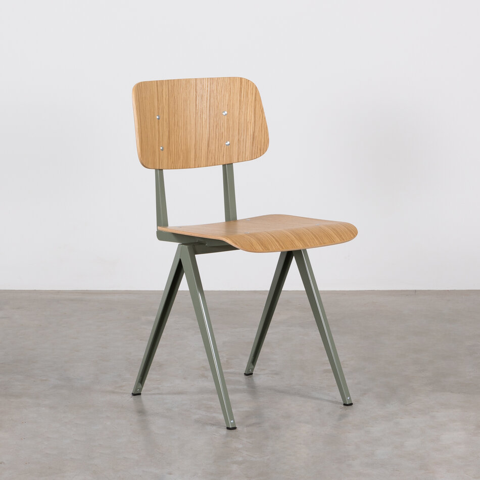 Galvanitas S16 Industrial School Chair Cement Grey (RAL 7033) / Oak Backrest and Seat