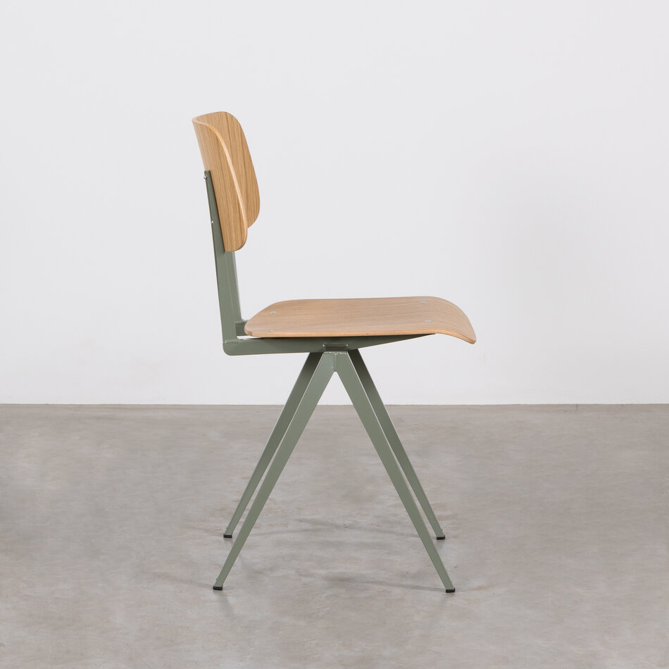 Galvanitas S16 Industrial School Chair Cement Grey (RAL 7033) / Oak Backrest and Seat