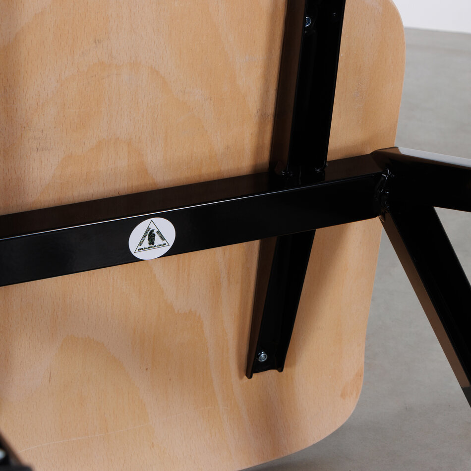Galvanitas S16 Industrial School Chair Black (RAL 9005) / Oak Backrest and Seat