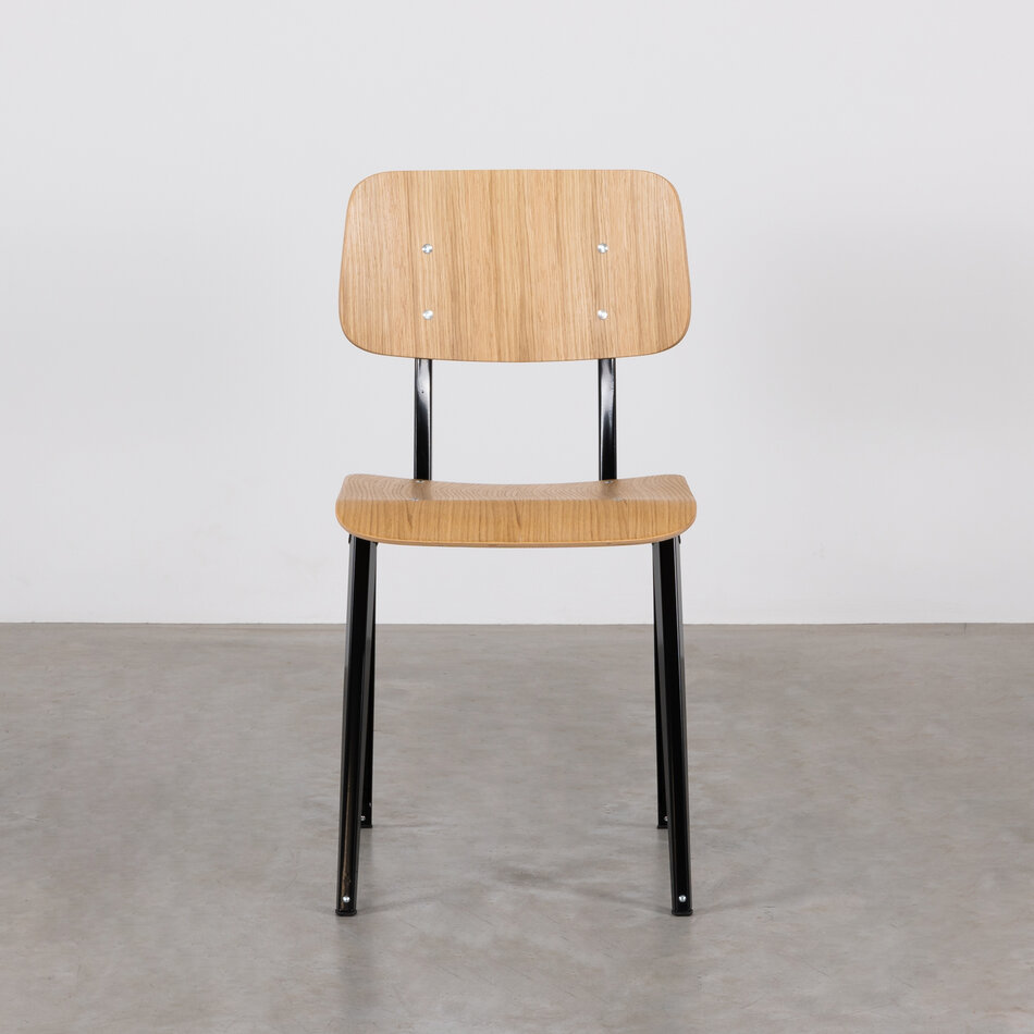 Galvanitas S16 Industrial School Chair Black (RAL 9005) / Oak Backrest and Seat