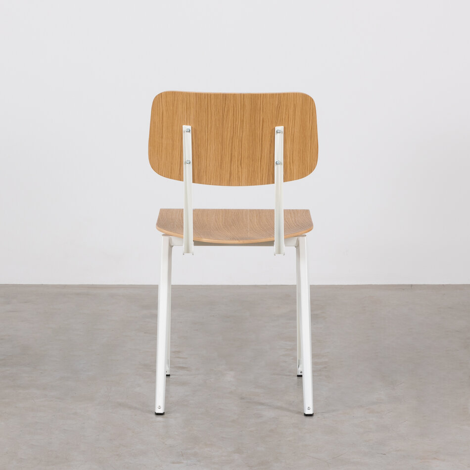 Galvanitas S16 Industrial School Chair White (RAL 9010) / Oak Backrest and Seat