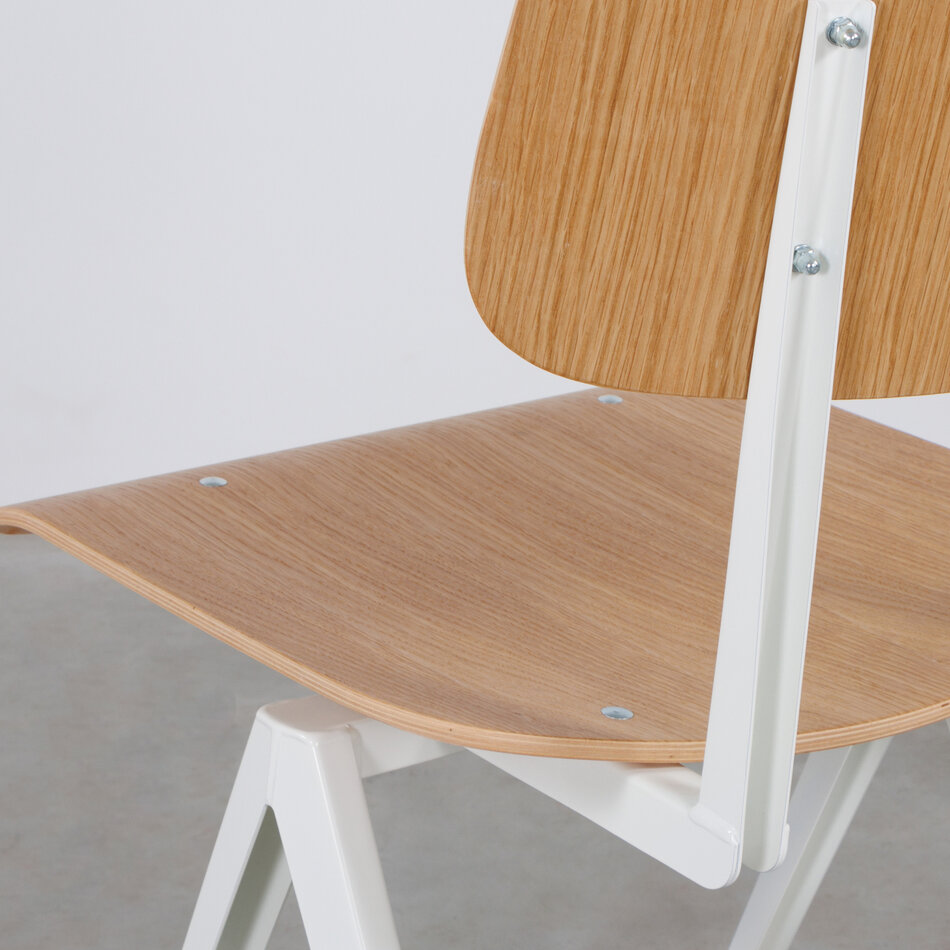 Galvanitas S16 Industrial School Chair White (RAL 9010) / Oak Backrest and Seat