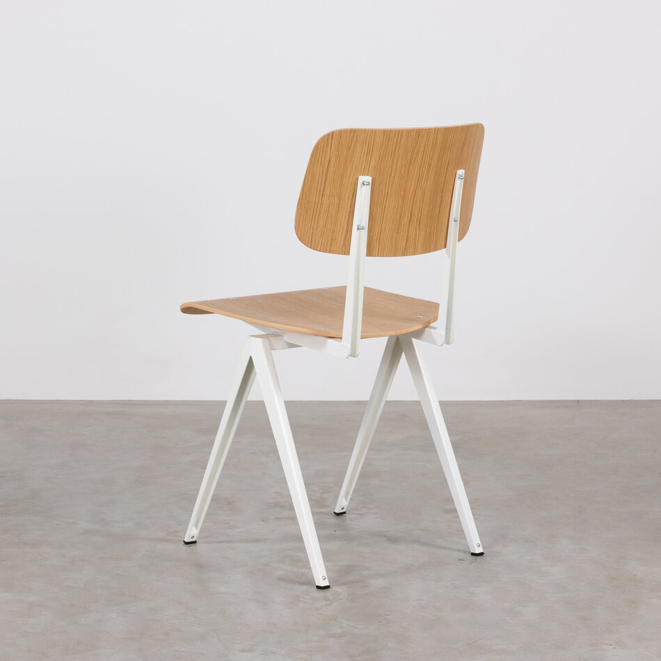 Galvanitas S16 Industrial School Chair White (RAL 9010) / Oak Backrest and Seat