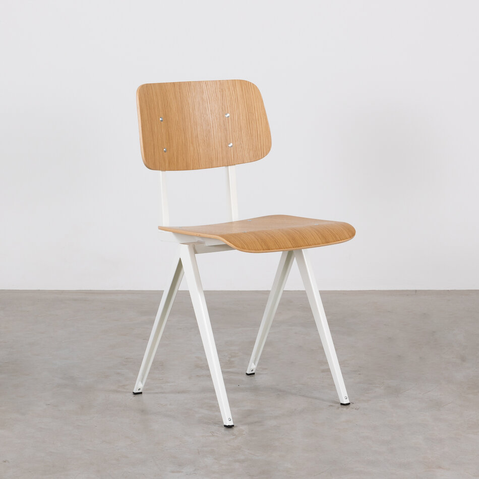 Galvanitas S16 Industrial School Chair White (RAL 9010) / Oak Backrest and Seat